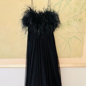 Marchesa Notte Black Feathered Top Chiffon Gown
